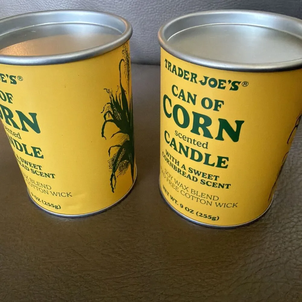 Trader Joe’s 2 Cans of Corn Soy Candle 9oz Sweet Cornbread Limited Seasonal NEW